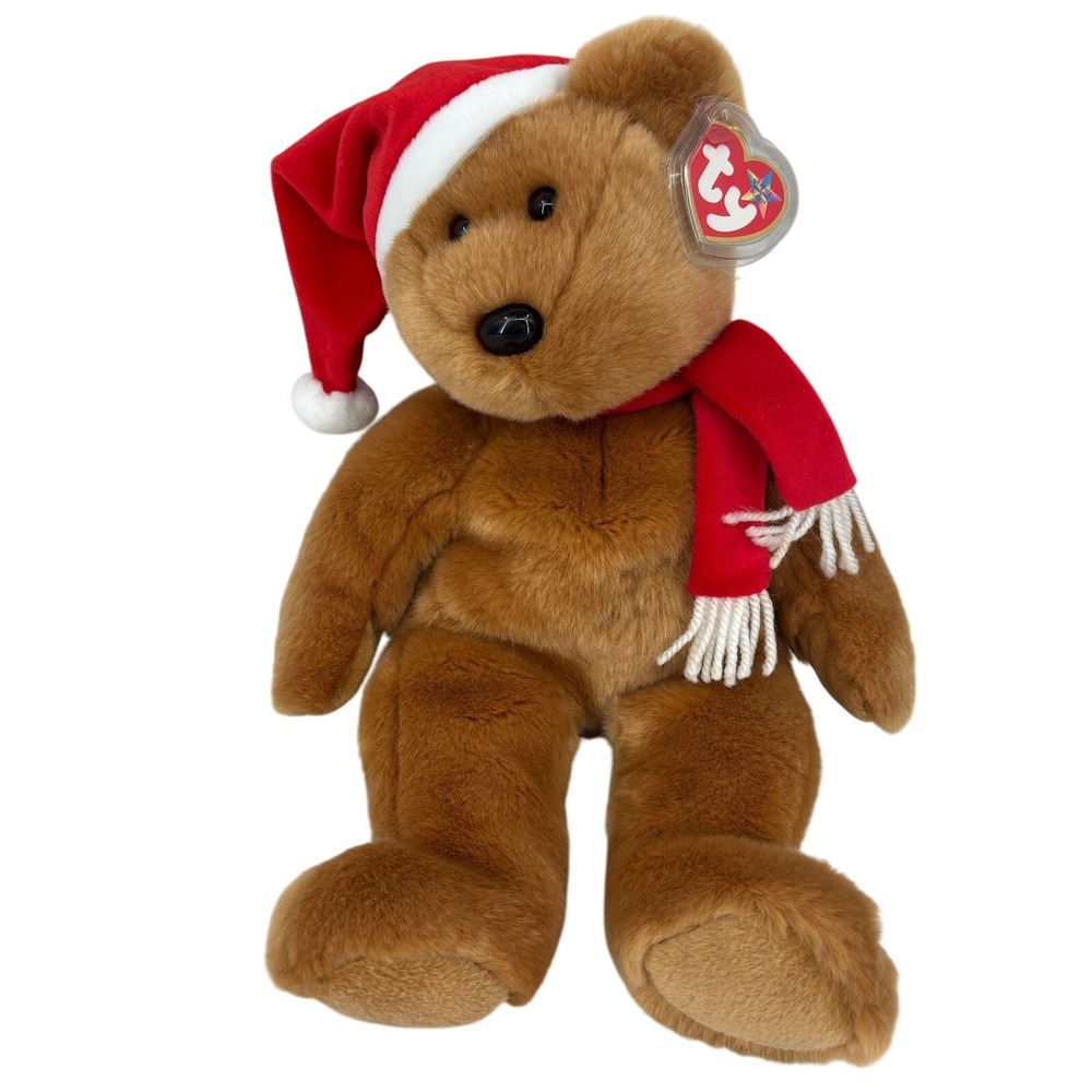 Ty Beanie Buddies 1997 Holiday Teddy Bear Plush Red Santa Hat Scarf Vintage 2001